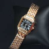Women Chain Wrist Watch Square Shape Rosegold Black